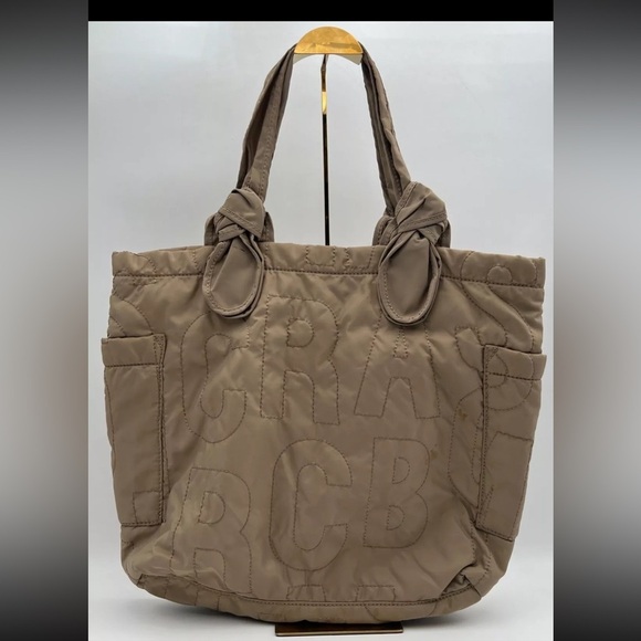 Marc By Marc Jacobs Nylon Quilted Tote Bag Purse Logo Stitching Throughout Gray - Picture 3 of 16